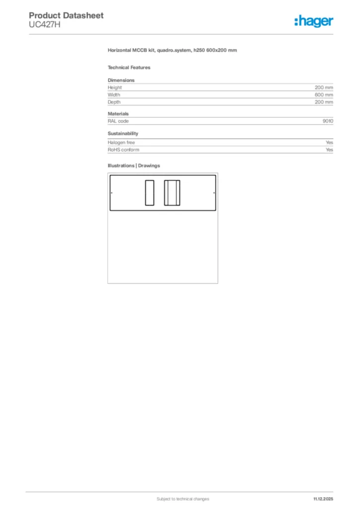 Image Hager Product data sheet UC427H  | Hager Africa