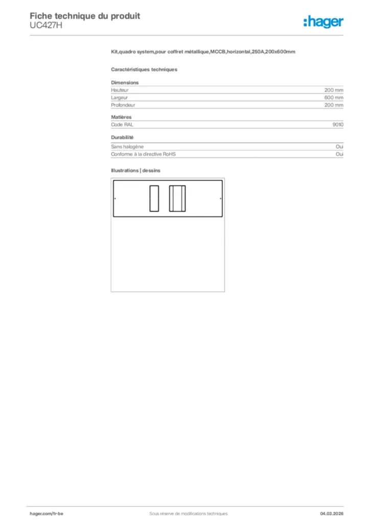 Image Hager Fiche technique du produit UC427H | Hager Belgique