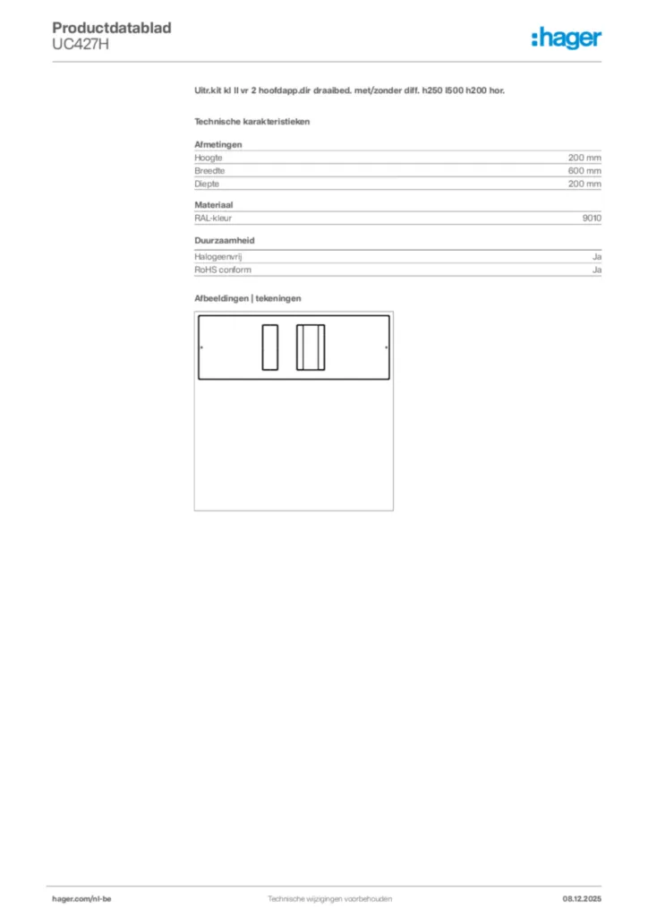 Afbeelding Hager Productdatablad UC427H | Hager Belgium