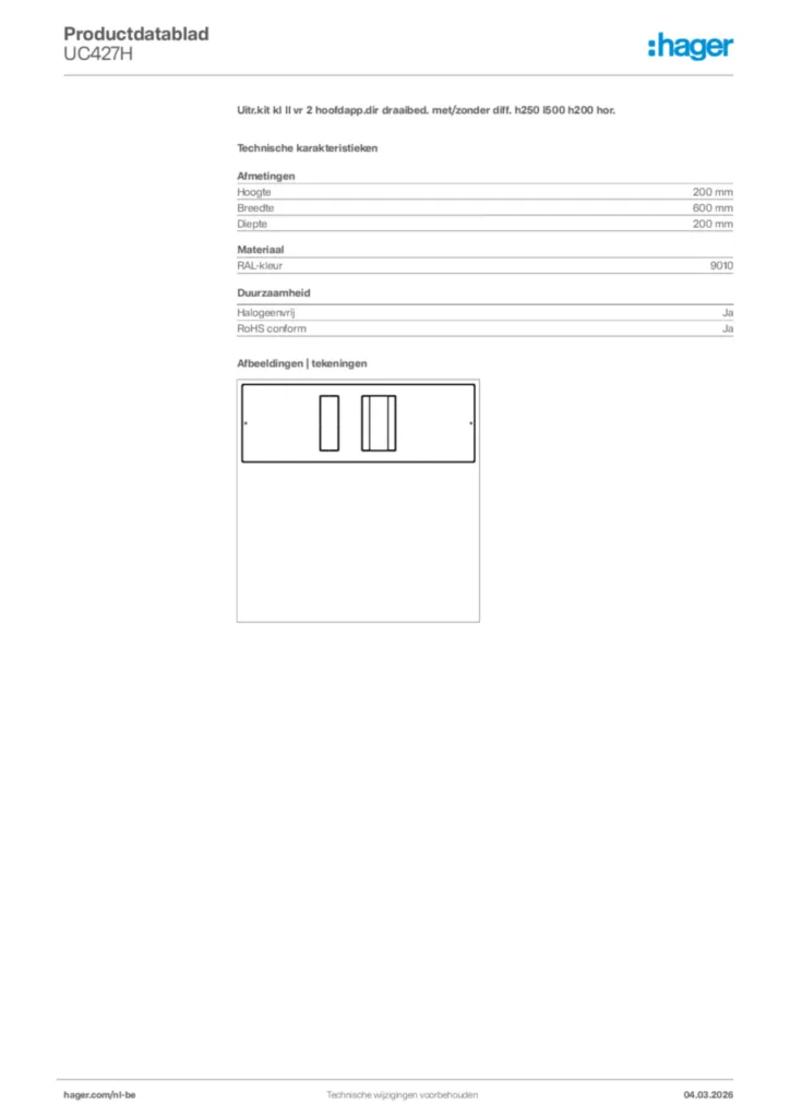 Afbeelding Hager Productdatablad UC427H | Hager Belgium