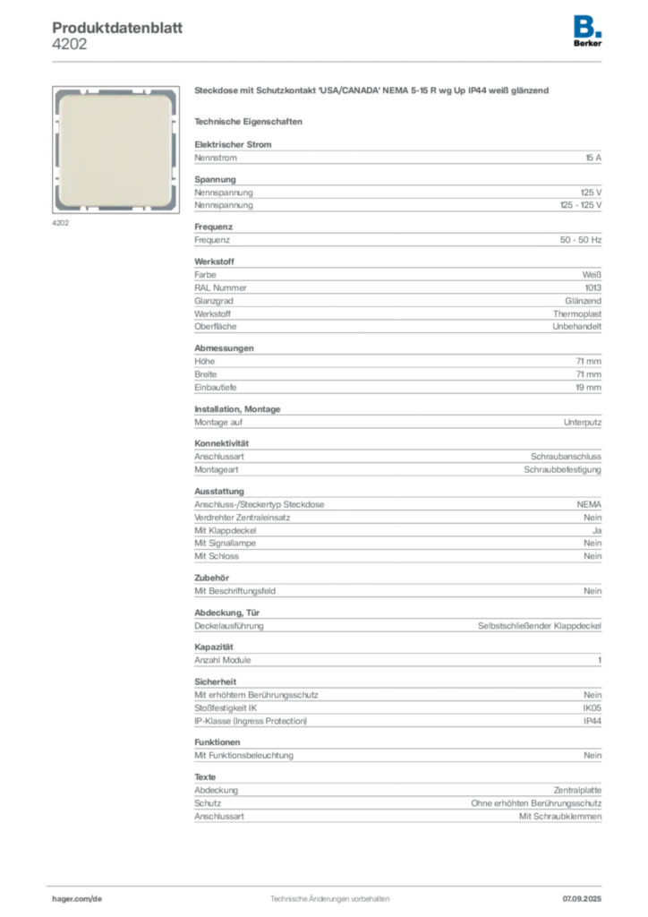 Bild Berker Produktdatenblatt 4202 | Hager Deutschland