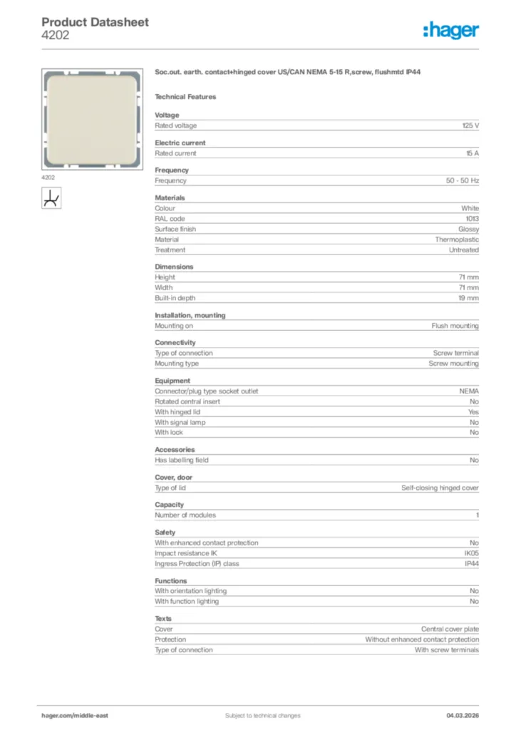 Image Hager Product data sheet 4202  | Hager
