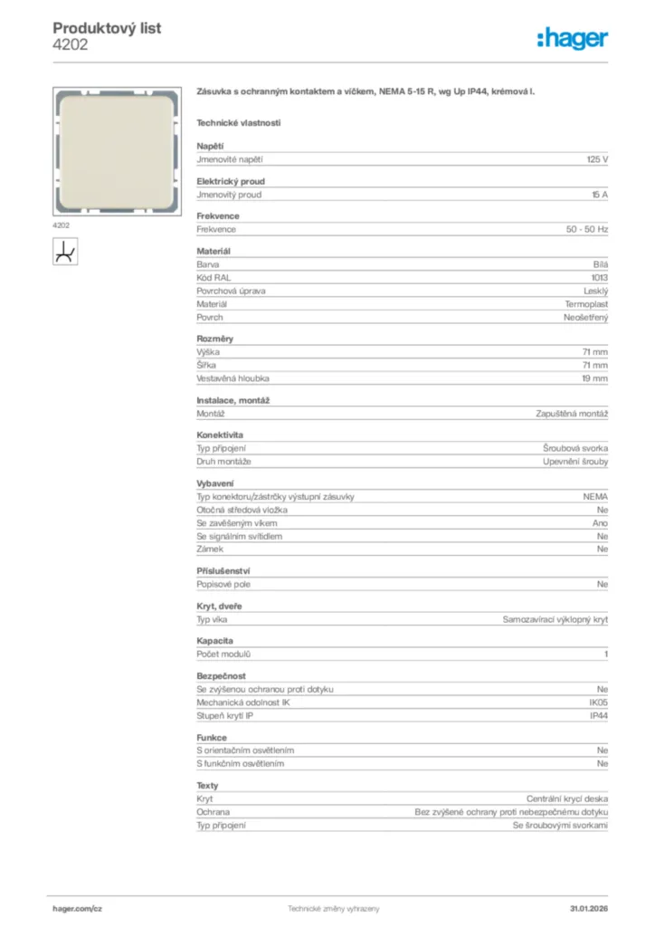 Obrázek Hager Product data sheet 4202 | Hager