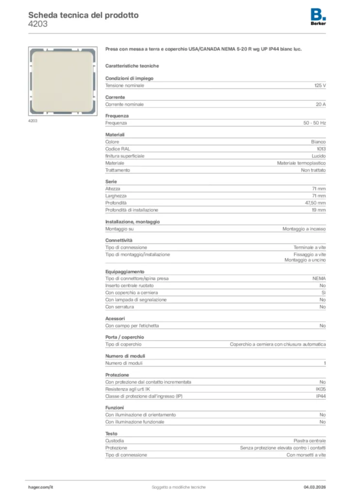 Immagine Berker Scheda tecnica del prodotto 4203 | Hager Italia