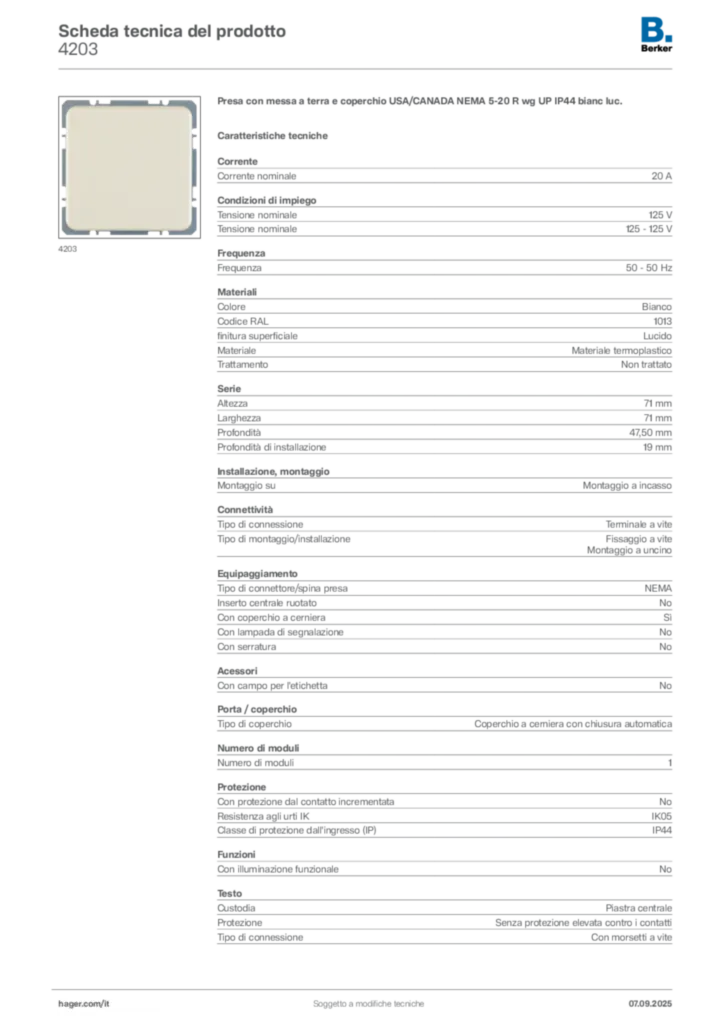 Immagine Berker Scheda tecnica del prodotto 4203 | Hager Italia