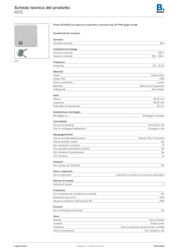 Immagine Berker Scheda tecnica del prodotto 4212 | Hager Italia