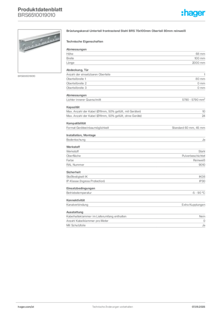 Bild Hager Produktdatenblatt BRS6510019010 | Hager Deutschland