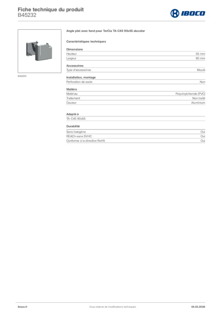 Image Iboco Fiche technique du produit B45232 | Hager France