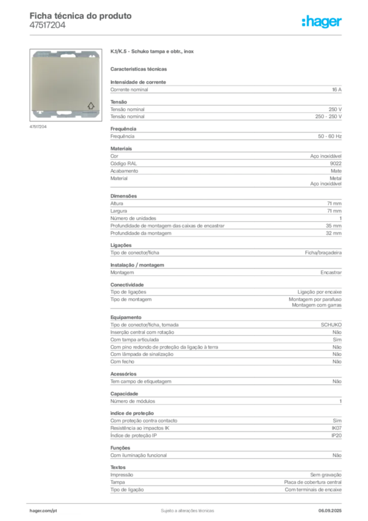 Imagem Hager Ficha técnica do produto 47517204 | Hager Portugal