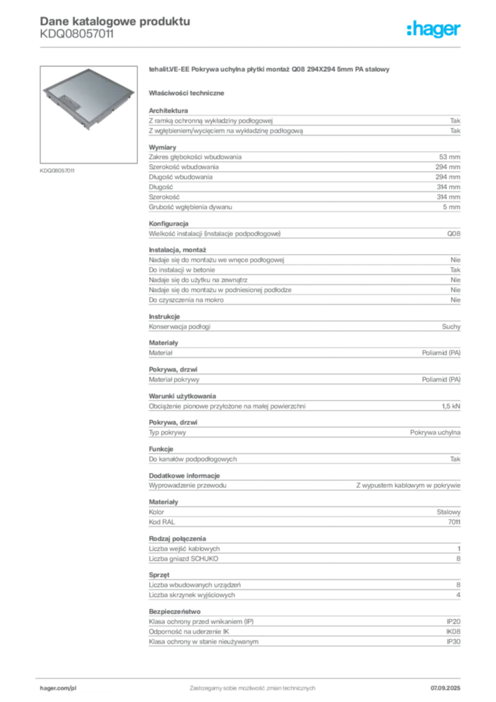 Zdjęcie Hager Dane katalogowe produktu KDQ08057011 | Hager Polska