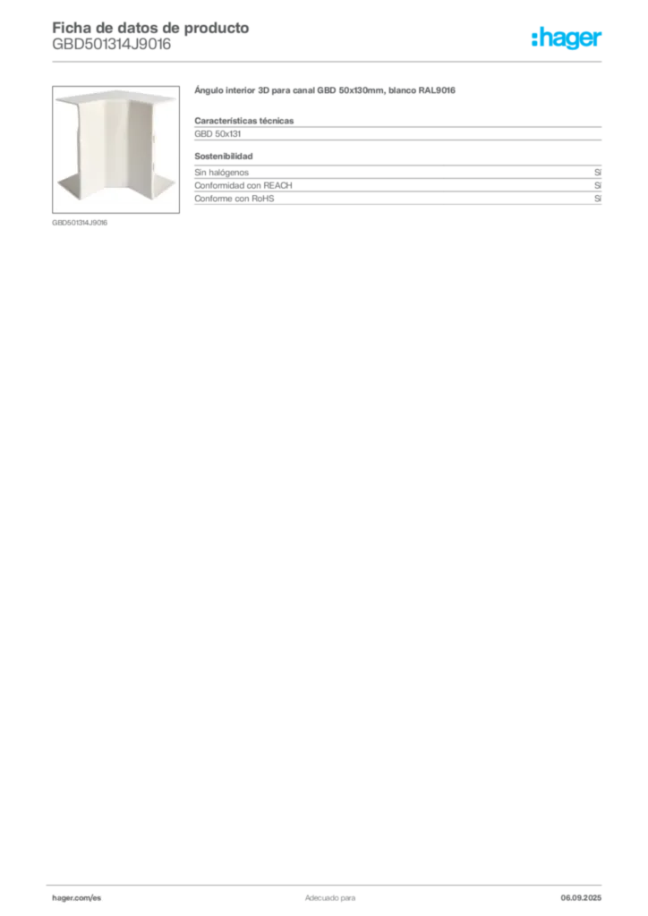 Imagen Hager Ficha de datos de producto GBD501314J9016 | Hager España