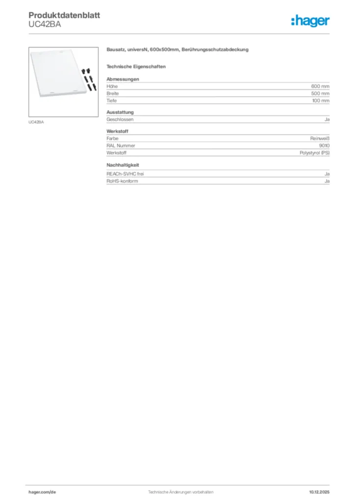 Bild Hager Produktdatenblatt UC42BA | Hager Deutschland