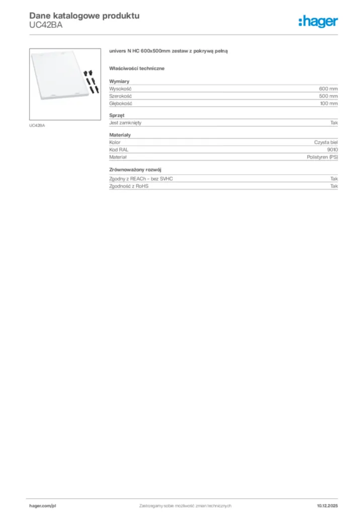 Zdjęcie Hager Dane katalogowe produktu UC42BA | Hager Polska