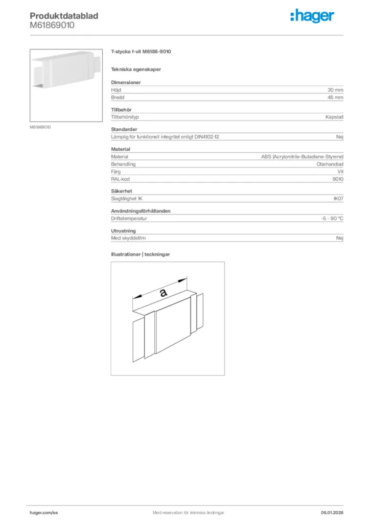 Bild Hager Produktdatablad M61869010 | Hager Sverige