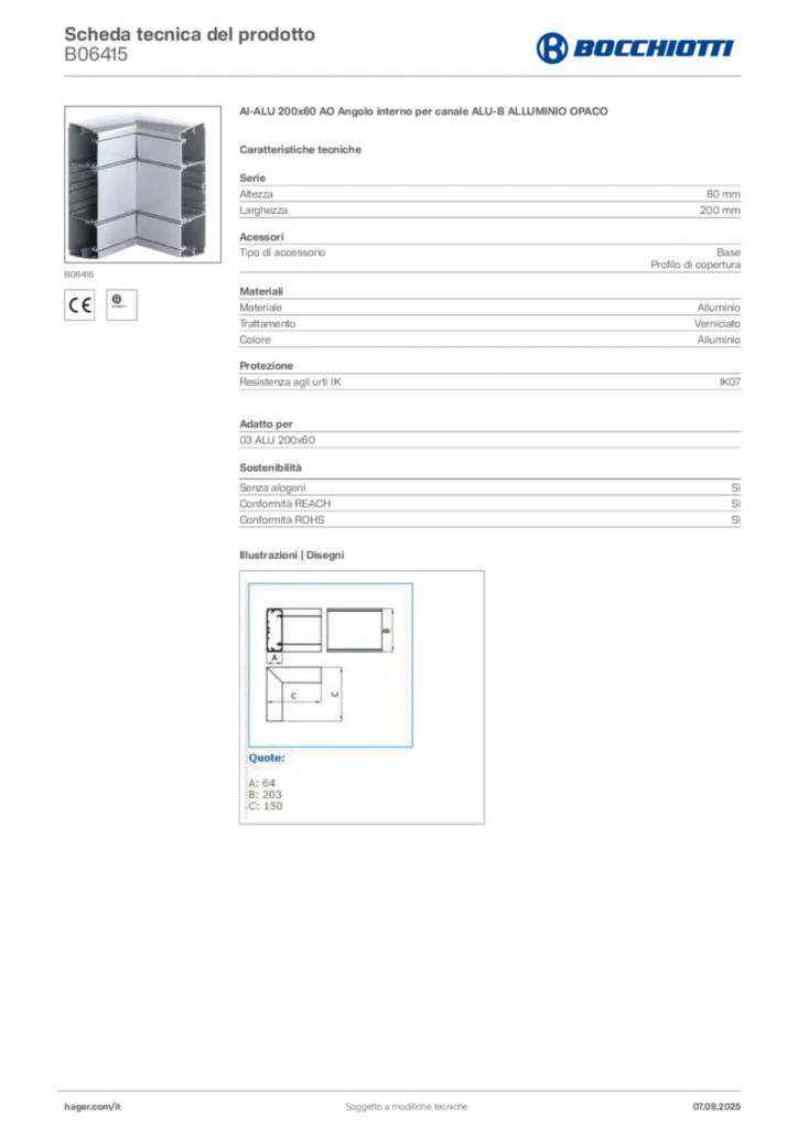 Immagine Bocchiotti Scheda tecnica del prodotto B06415 | Hager Italia
