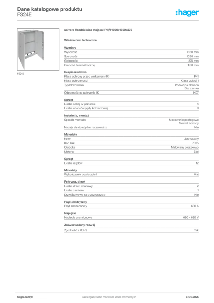Zdjęcie Hager Dane katalogowe produktu FS24E | Hager Polska
