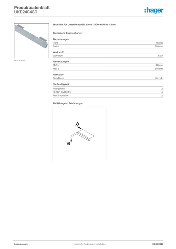 Bild Hager Produktdatenblatt UKE240480 | Hager Deutschland