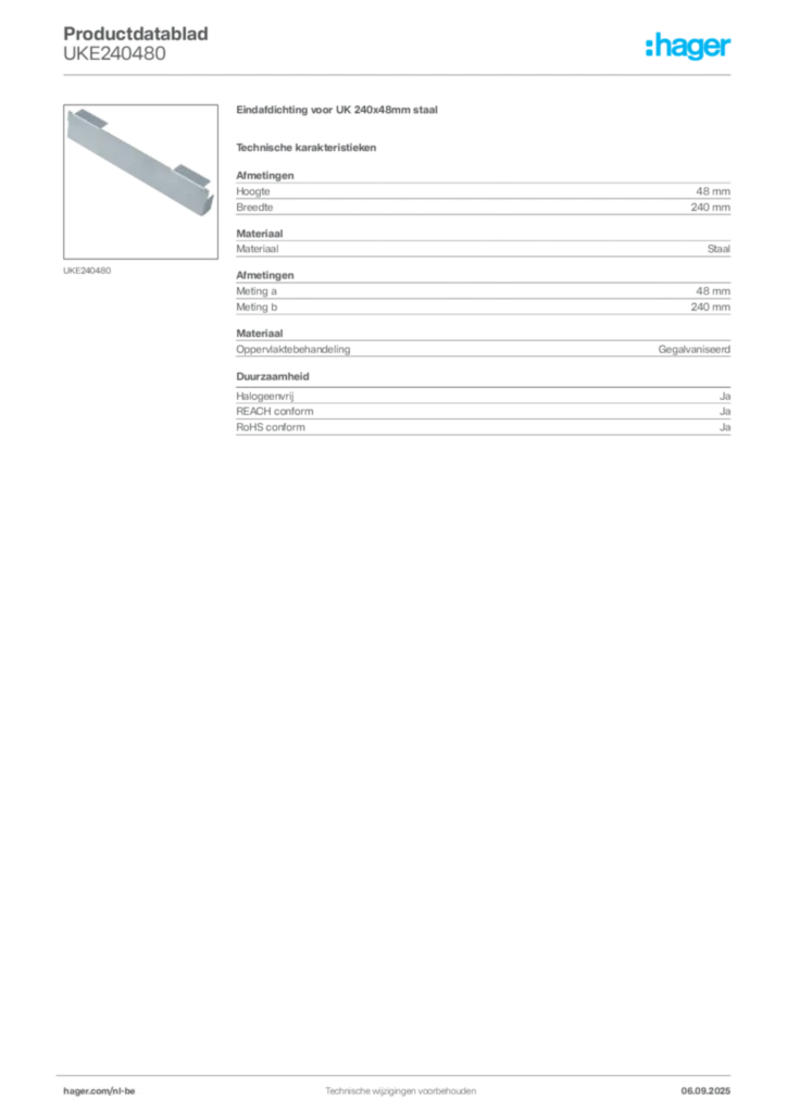 Afbeelding Hager Productdatablad UKE240480 | Hager Belgium