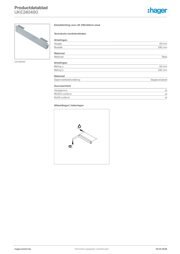 Afbeelding Hager Productdatablad UKE240480 | Hager Belgium