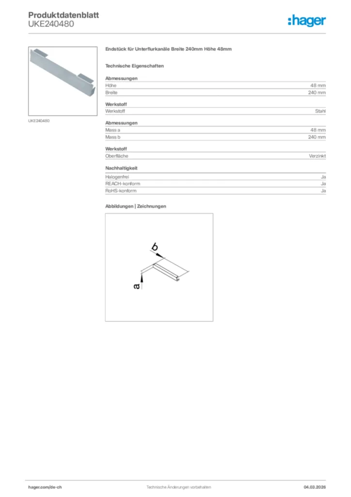 Bild Hager Produktdatenblatt UKE240480 | Hager Schweiz