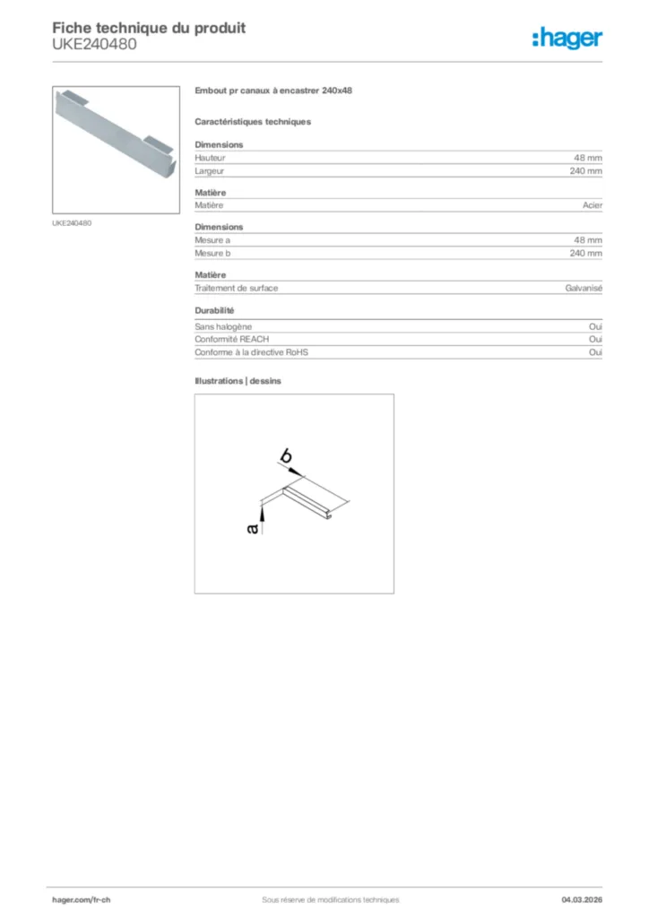 Image Hager Fiche technique du produit UKE240480 | Hager Suisse