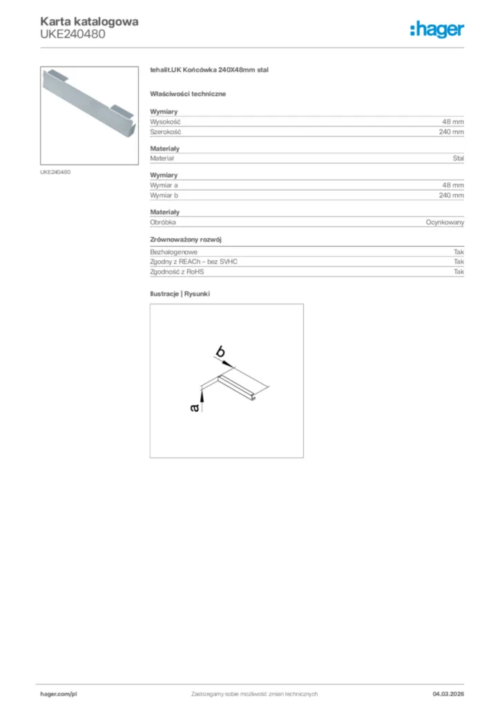 Zdjęcie Hager Karta katalogowa UKE240480 | Hager Polska