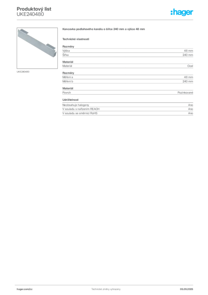 Obrázek Hager Produktový list UKE240480 | Hager