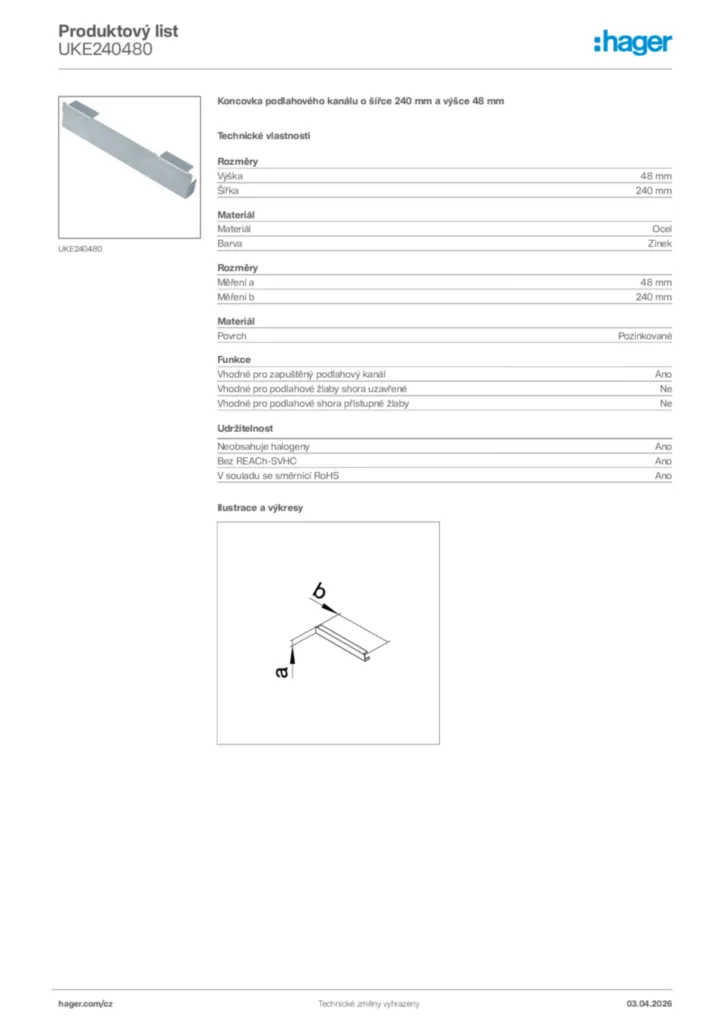 Obrázek Hager Product data sheet UKE240480 | Hager