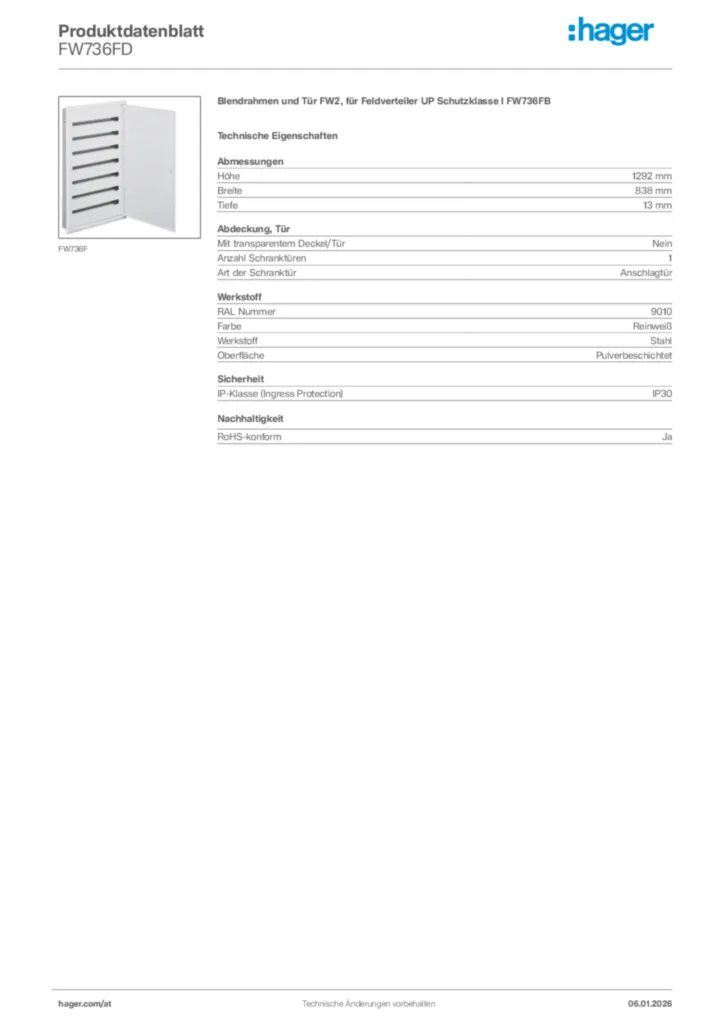 Bild Hager Produktdatenblatt FW736FD | Hager Deutschland