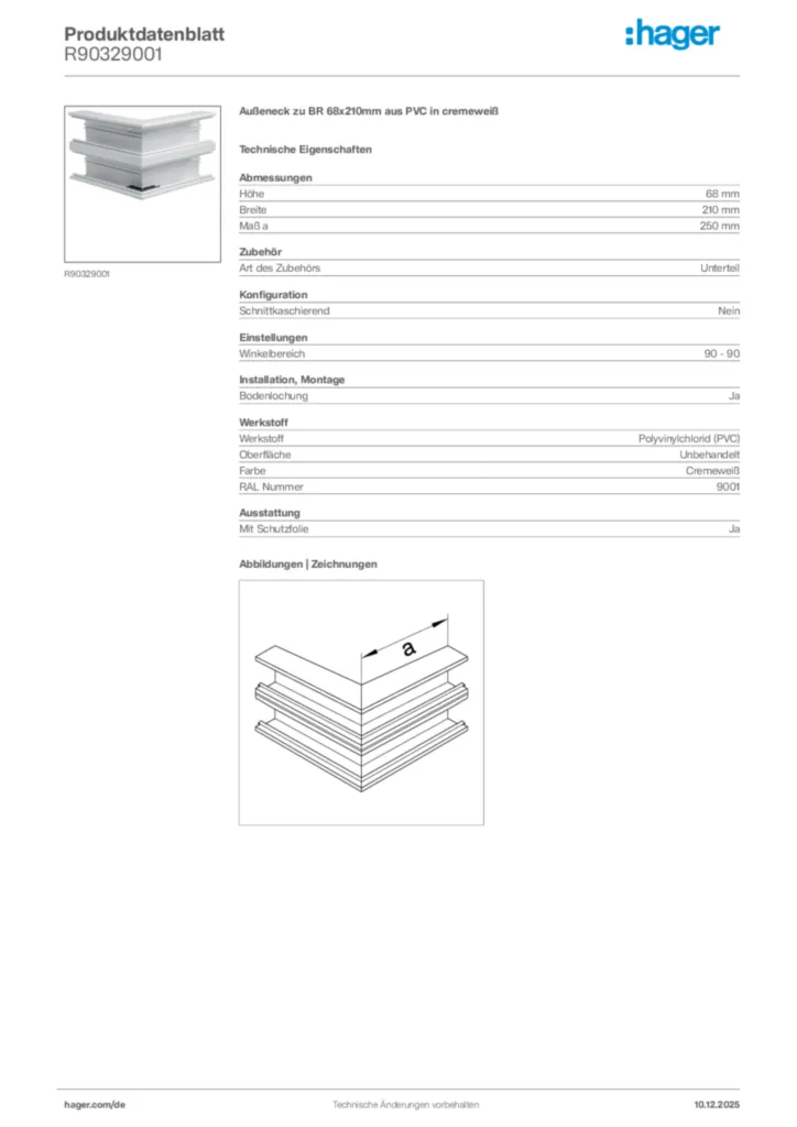 Bild Hager Produktdatenblatt R90329001 | Hager Deutschland