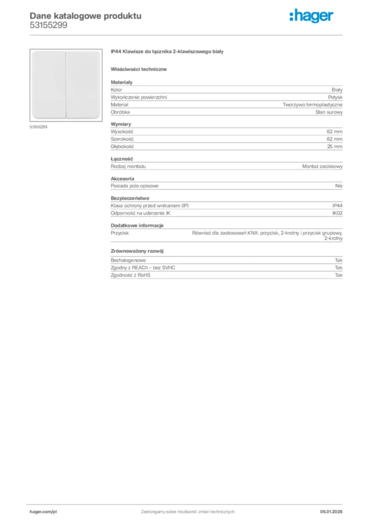 Zdjęcie Hager Karta katalogowa 53155299 | Hager Polska