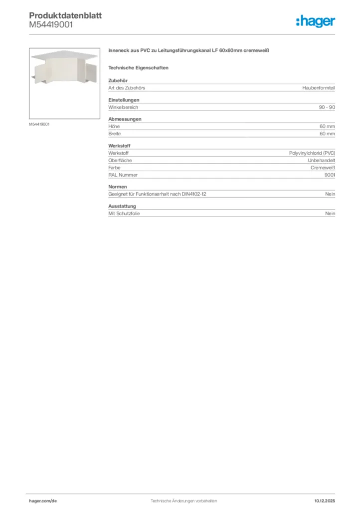 Bild Hager Produktdatenblatt M54419001 | Hager Deutschland