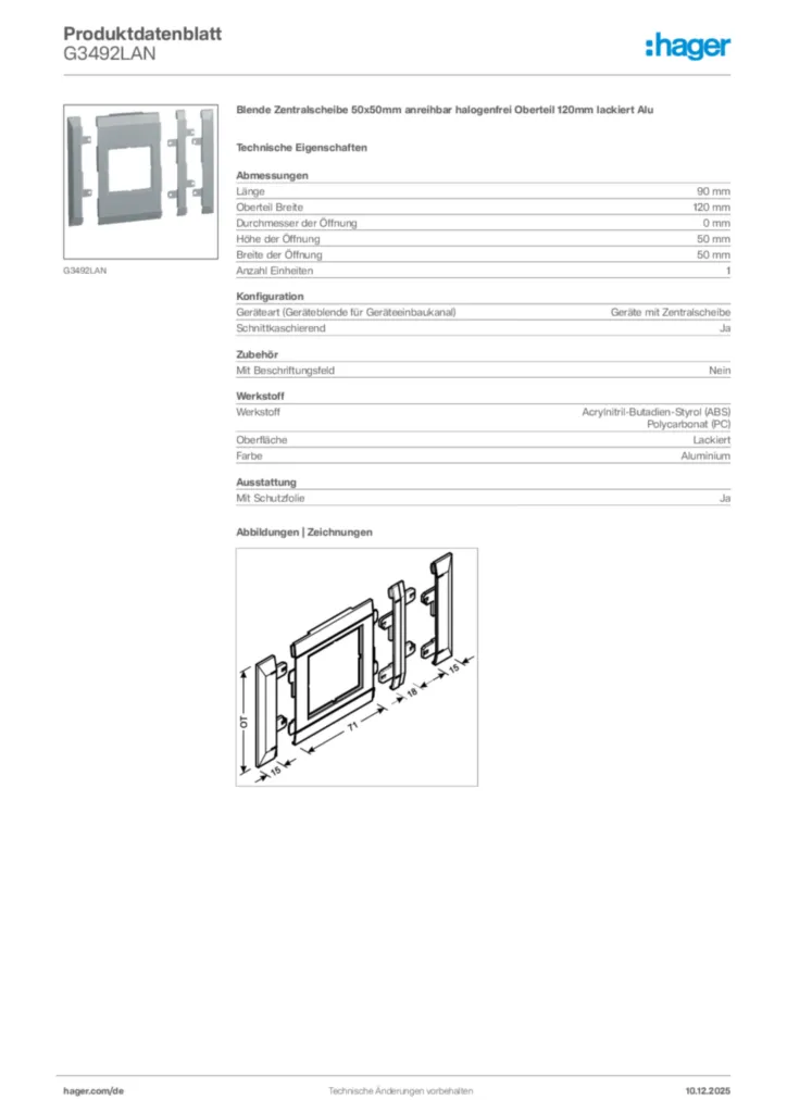 Bild Hager Produktdatenblatt G3492LAN | Hager Deutschland