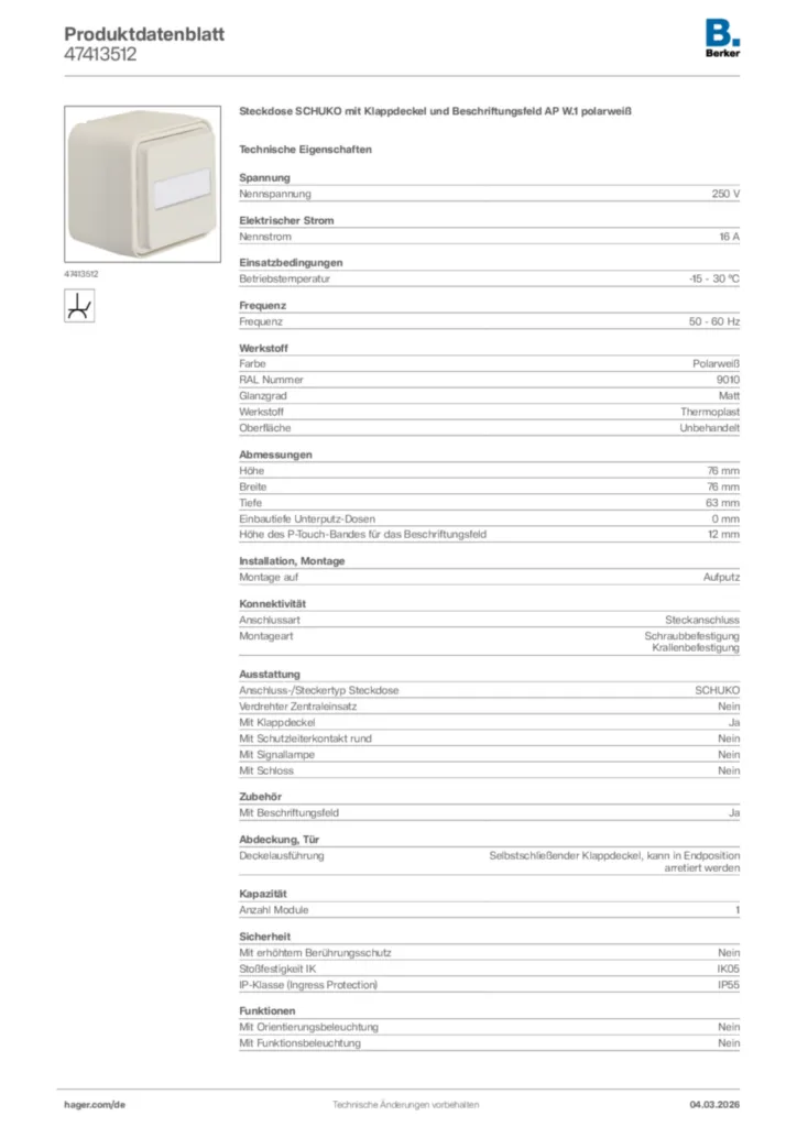 Bild Berker Produktdatenblatt 47413512 | Hager Deutschland