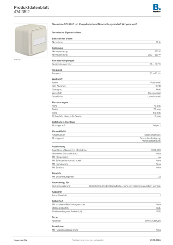 Bild Berker Produktdatenblatt 47413512 | Hager Deutschland