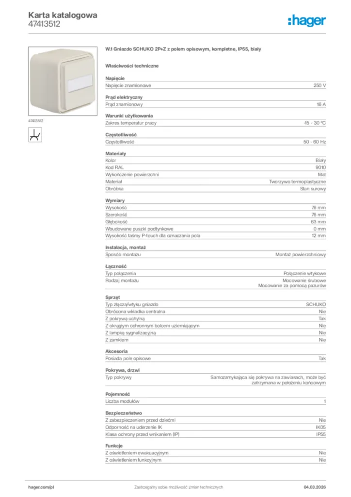 Zdjęcie Hager Karta katalogowa 47413512 | Hager Polska