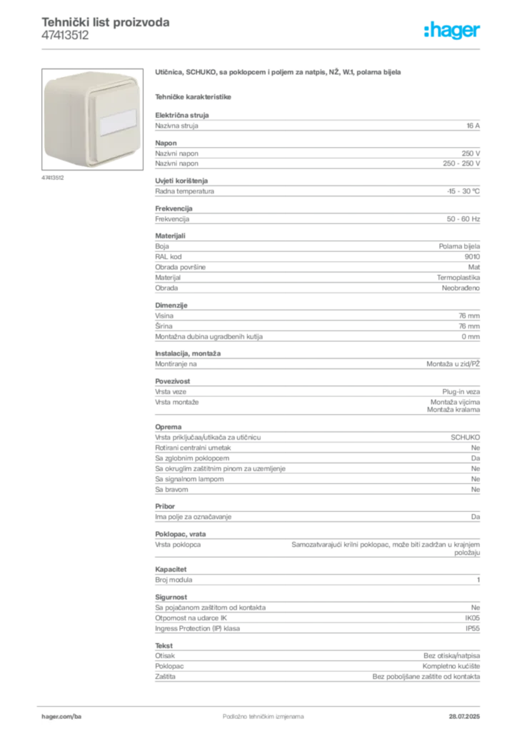 Slika Hager Product data sheet 47413512  | Hager