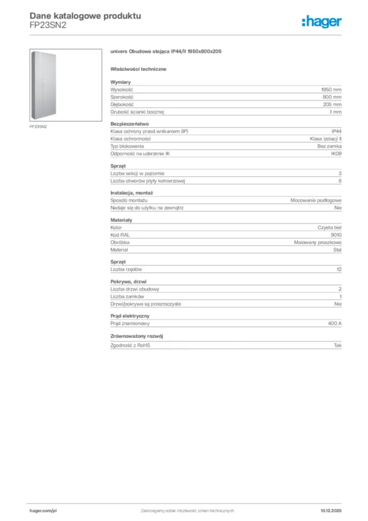 Zdjęcie Hager Dane katalogowe produktu FP23SN2 | Hager Polska