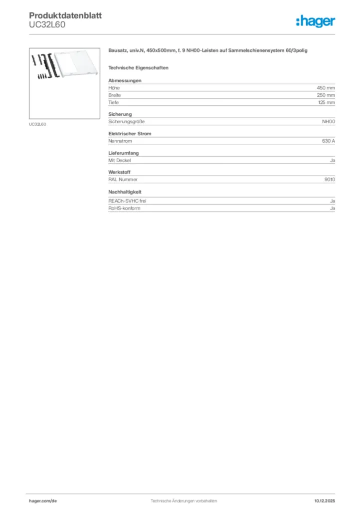 Hager Produktdatenblatt UC32L60