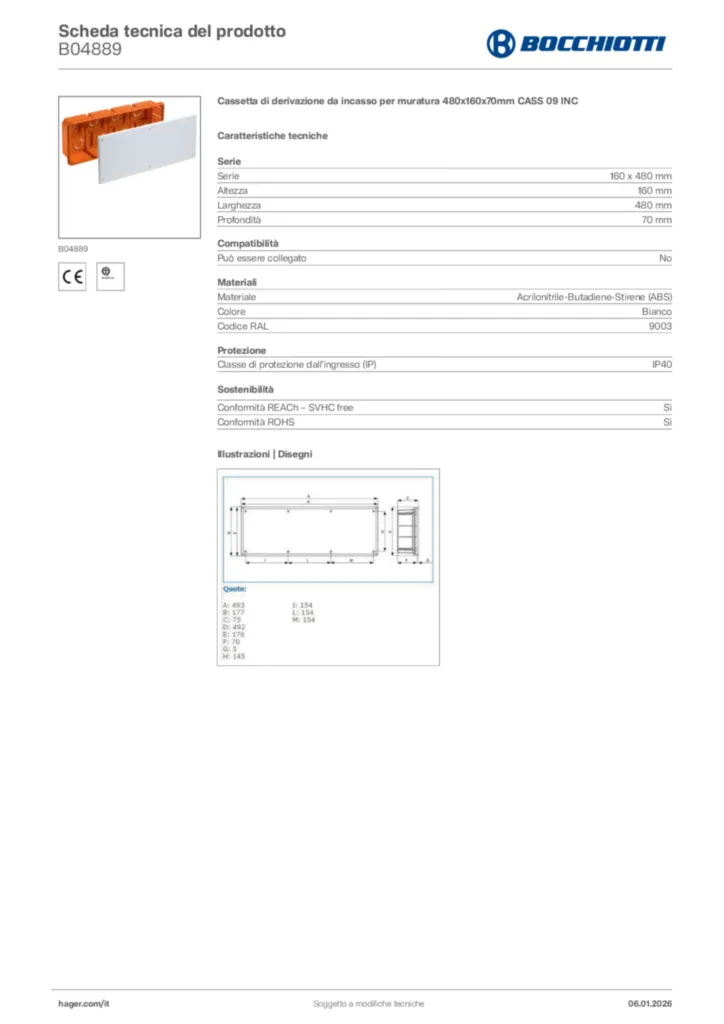 Immagine Bocchiotti Scheda tecnica del prodotto B04889 | Hager Italia