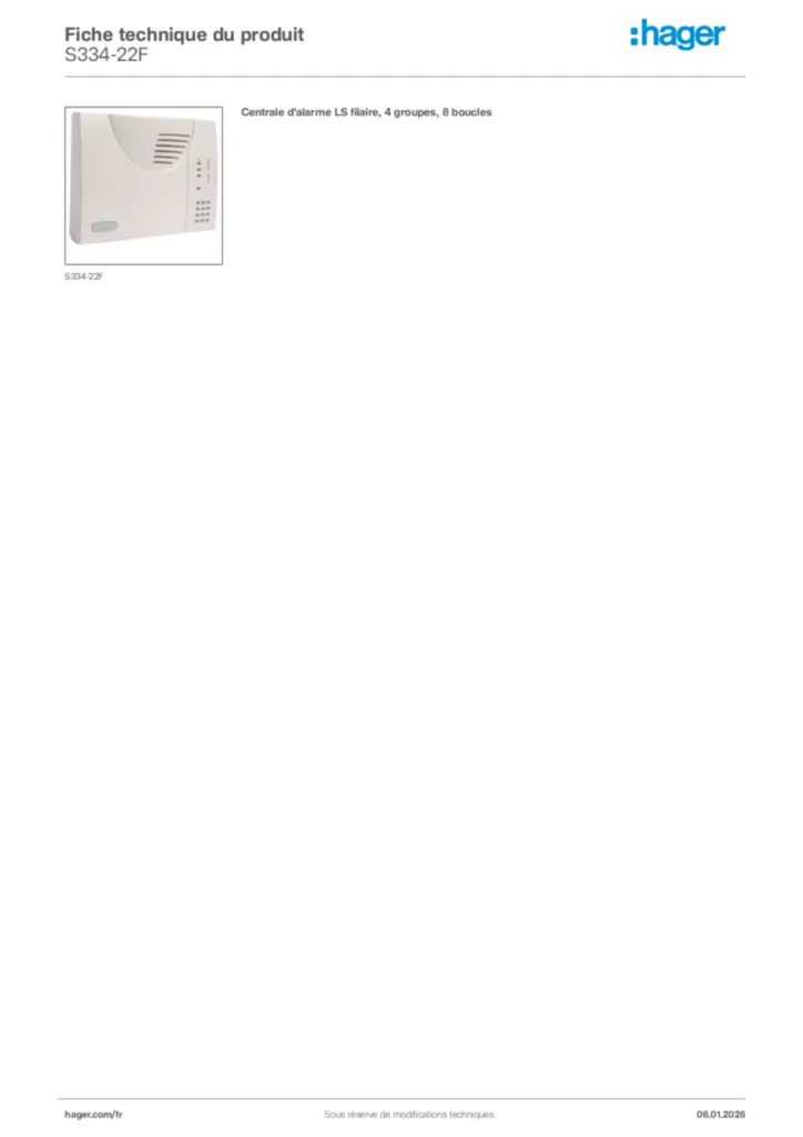 Image Hager Fiche technique du produit S334-22F | Hager France