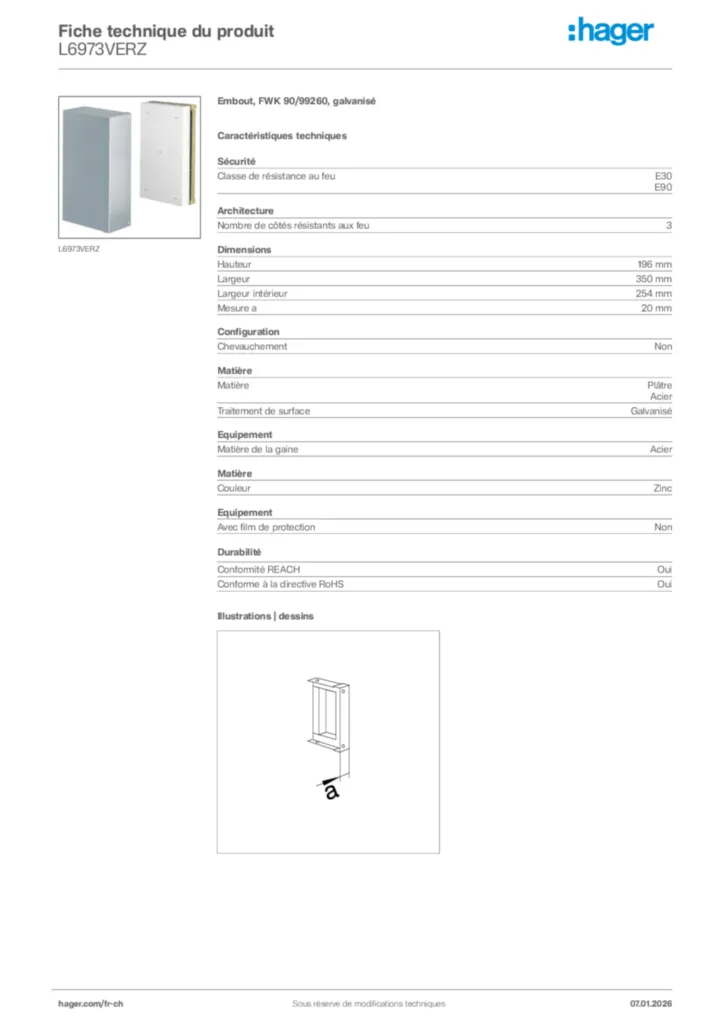 Image Hager Fiche technique du produit L6973VERZ | Hager Suisse