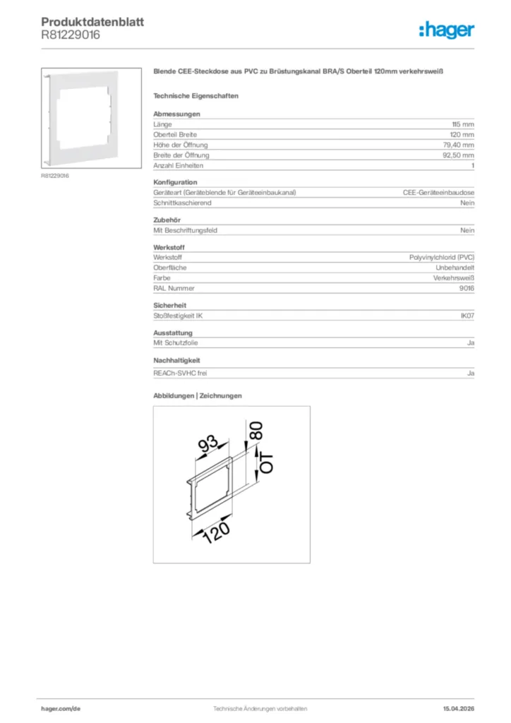 Bild Hager Produktdatenblatt R81229016 | Hager Deutschland
