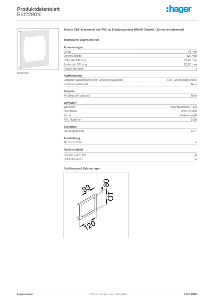 Bild Hager Produktdatenblatt R81229016 | Hager Deutschland