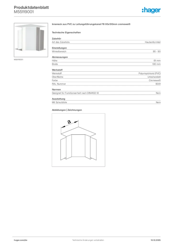 Bild Hager Produktdatenblatt M55119001 | Hager Deutschland