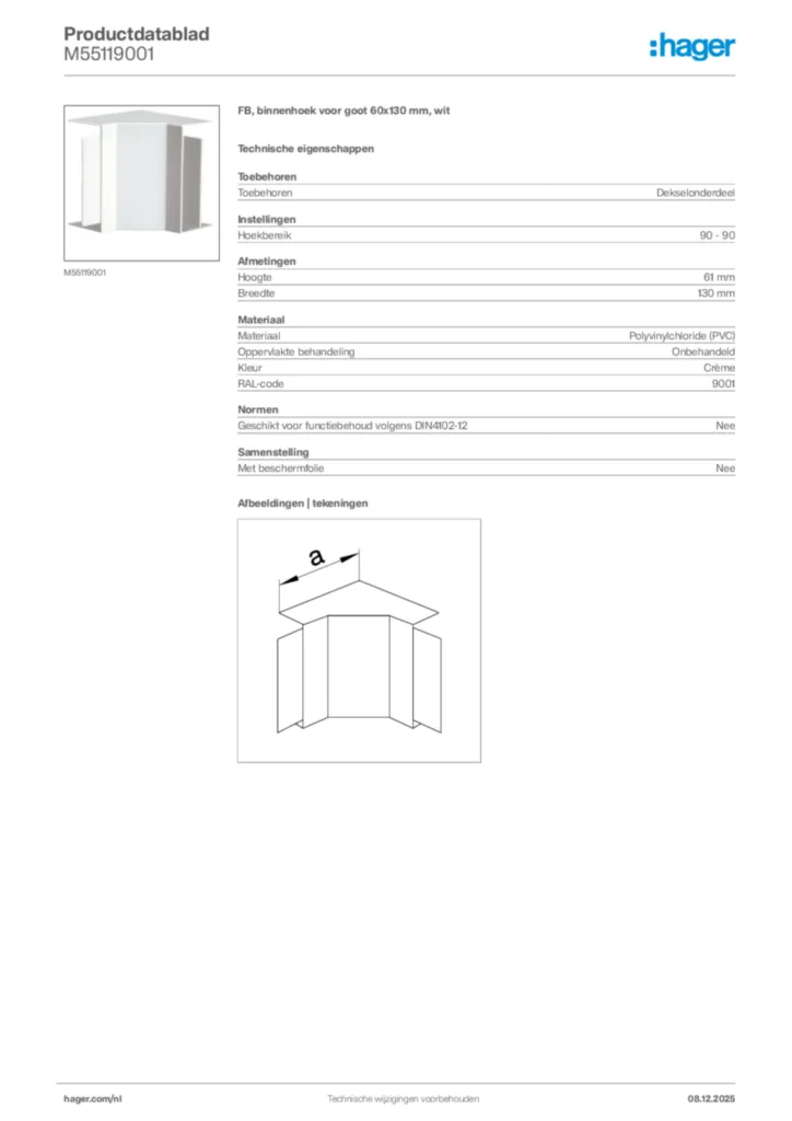 Afbeelding Hager Productdatablad M55119001 | Hager Nederland