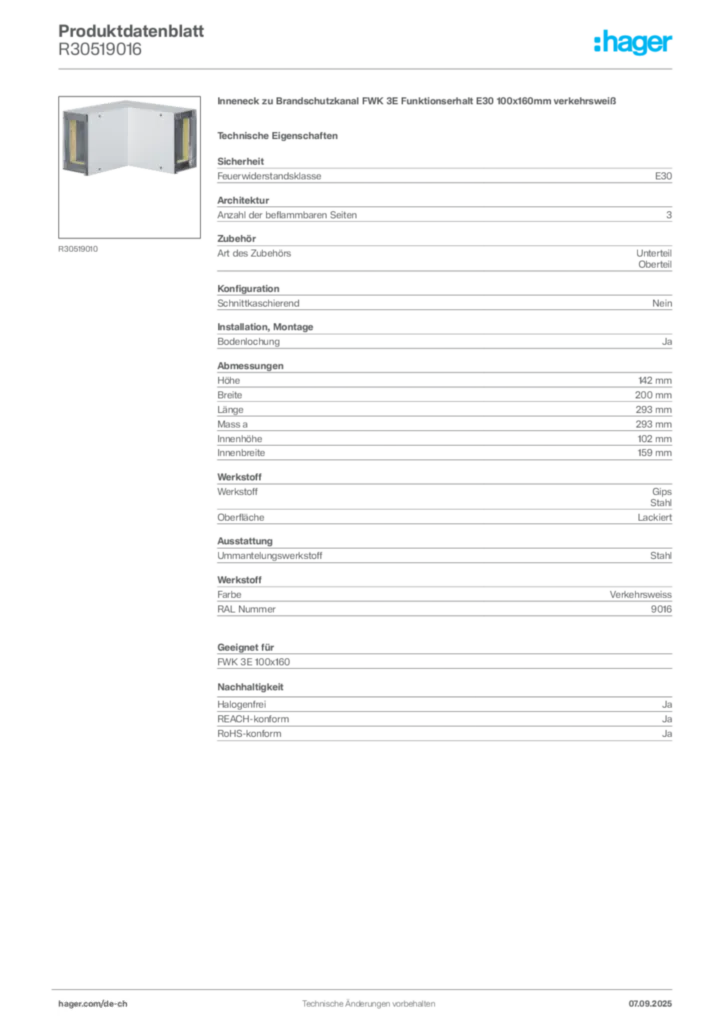 Bild Hager Produktdatenblatt R30519016 | Hager Schweiz