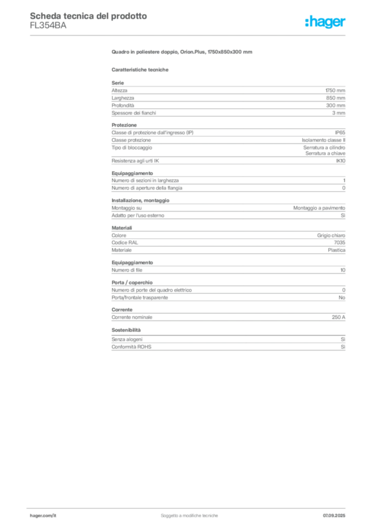 Immagine Hager Scheda tecnica del prodotto FL354BA | Hager Italia