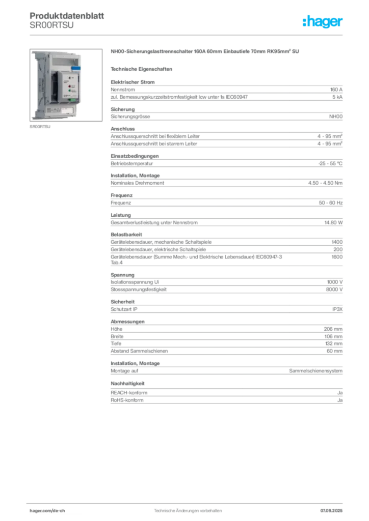 Bild Hager Produktdatenblatt SR00RTSU | Hager Schweiz