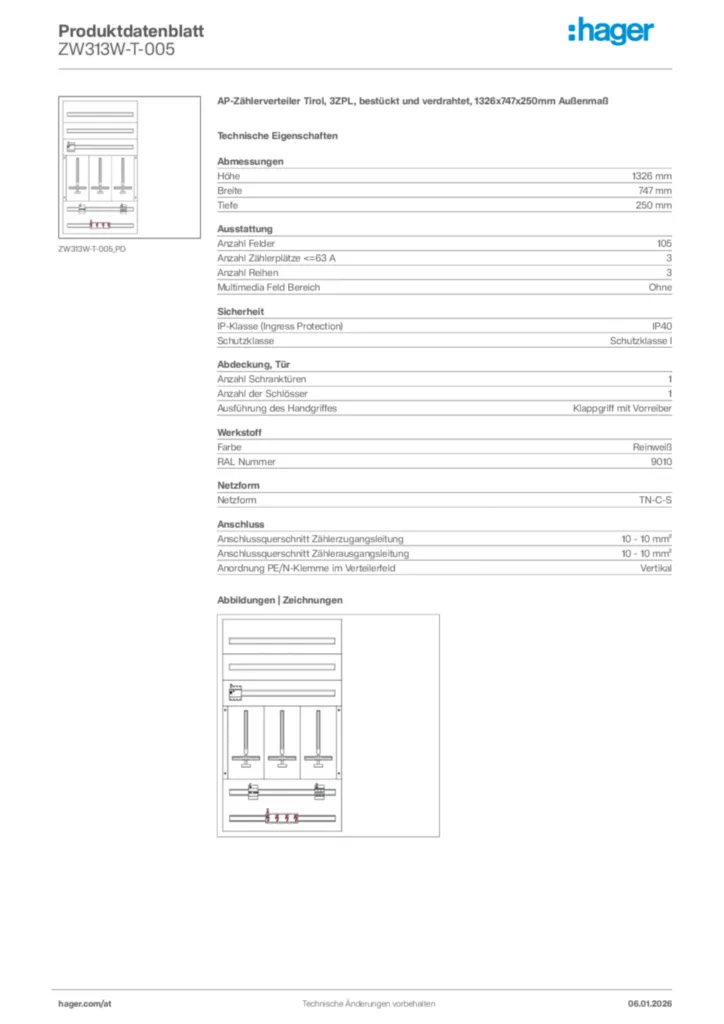 Bild Hager Produktdatenblatt ZW313W-T-005 | Hager Deutschland